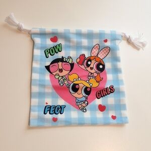 Powerpuff Girls Blue Gingham Heart Drawstring Pouch, New